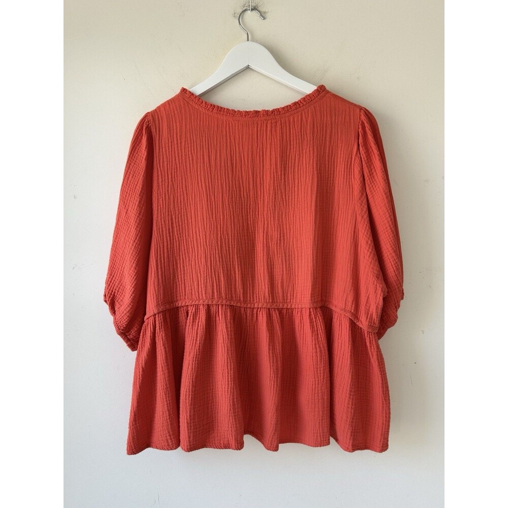 Umgee Cotton Gauze Floral Embroidery Baby Doll Top Size 2XL Orange Comfy Spring - Picture 2 of 9